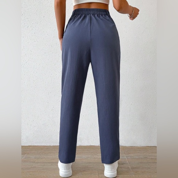 Blue High-Waisted Trousers with Relaxed Fit - Picture 4 of 9